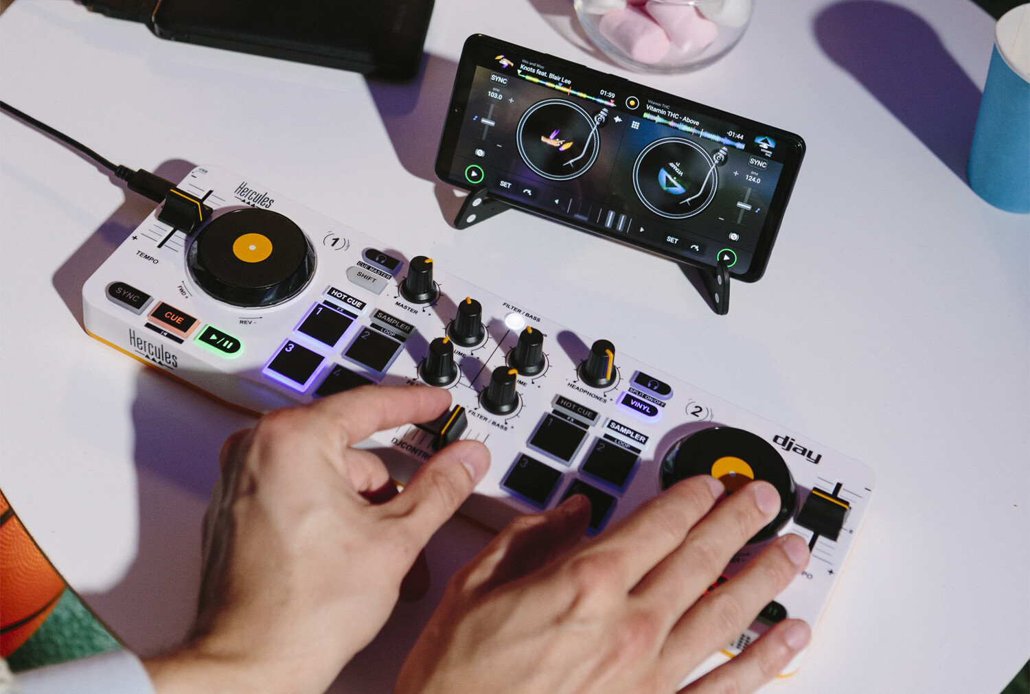 Hercules DJControl Mix DJ Software Controller with Two Jog Wheels, White