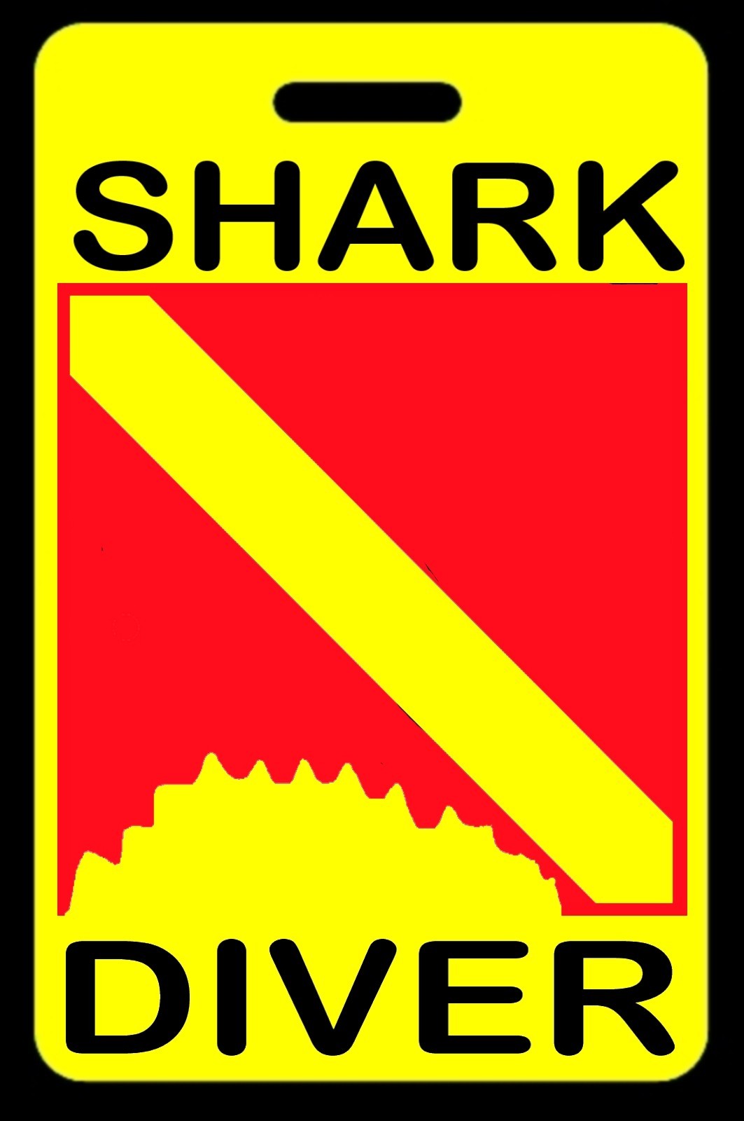 Safety Yellow Shark Diver w/ Shark Bite SCUBA Diving Luggage/Gear Bag Tag - New
