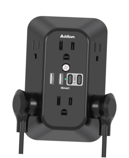 6-Outlet Extender Surge Protector, Multi Plug Wall Outlet with 4 No Pd Black