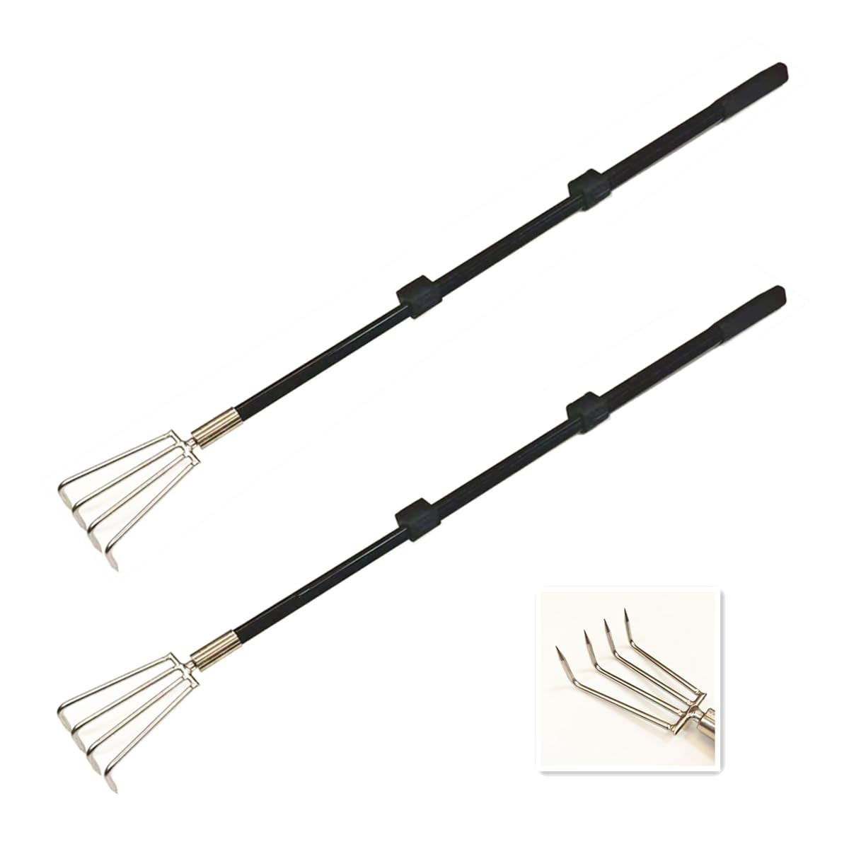 Garden Claw Rake Stainless Steel Long Handle Weeding Clam Digging Tool 2 PCS