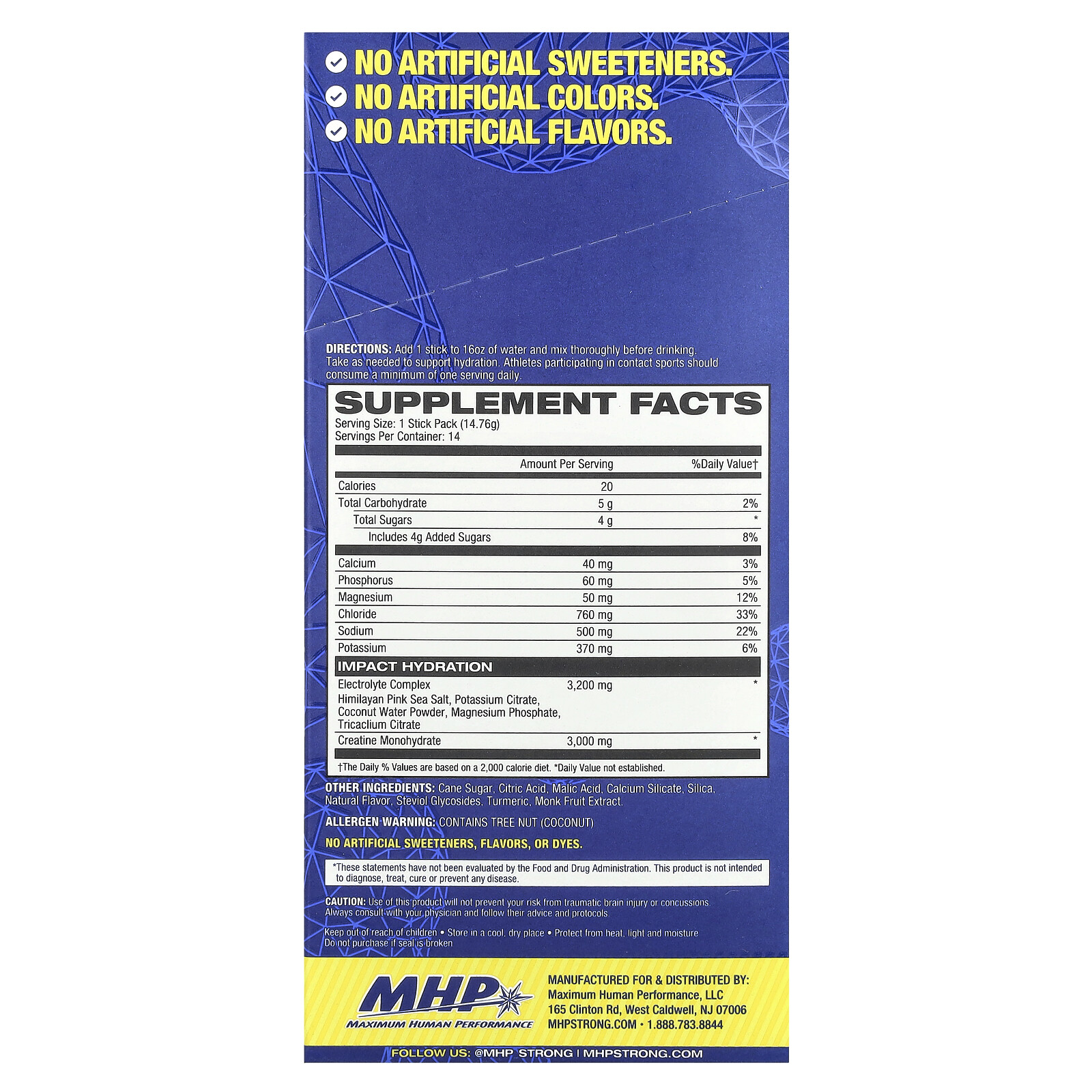 Impact Hydration, Electrolytes + Creatine, Lemon Lime , 14 Stick Packs, 0.52 oz