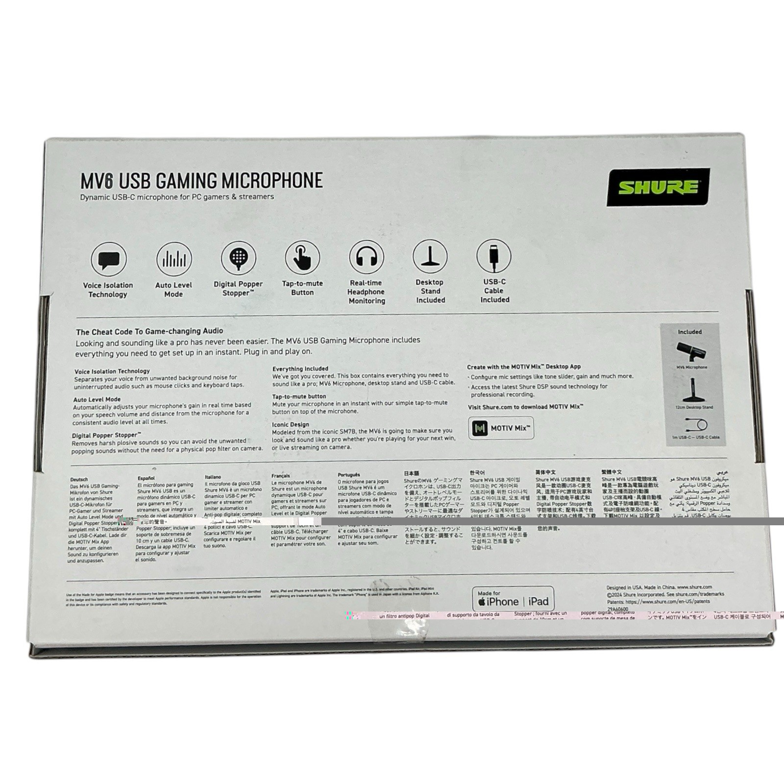 Shure MV6 Gaming Microphone, Dynamic USB PC Mic for Video Games & Streaming
