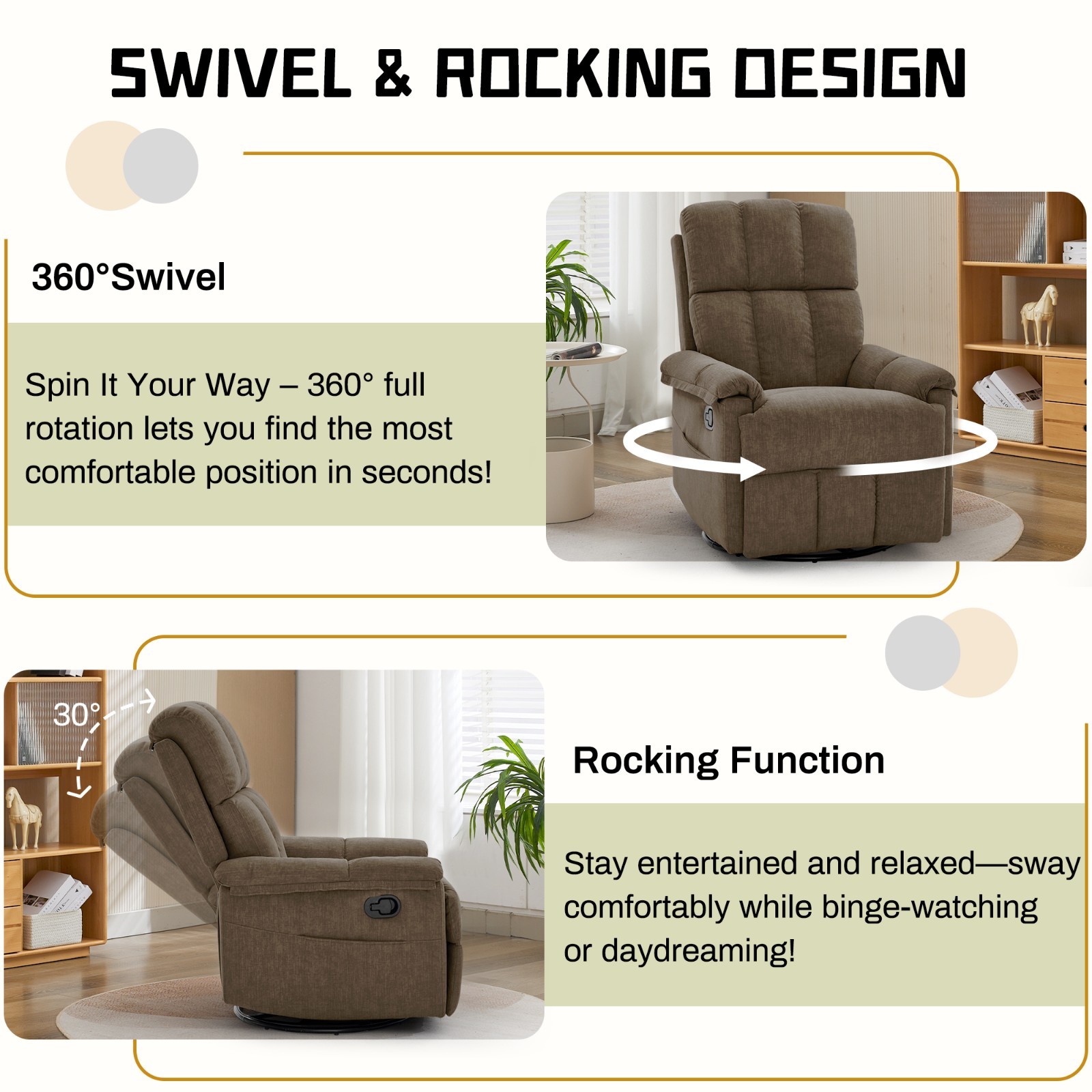 Korser 360°Swivel Recliner Chair with Side Pockets Small Rocker Recliner Nursery