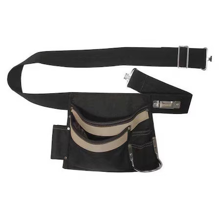 Westward 13T129 Tool Pouch, Tool Belt, Black, Polyester, 5 Pockets