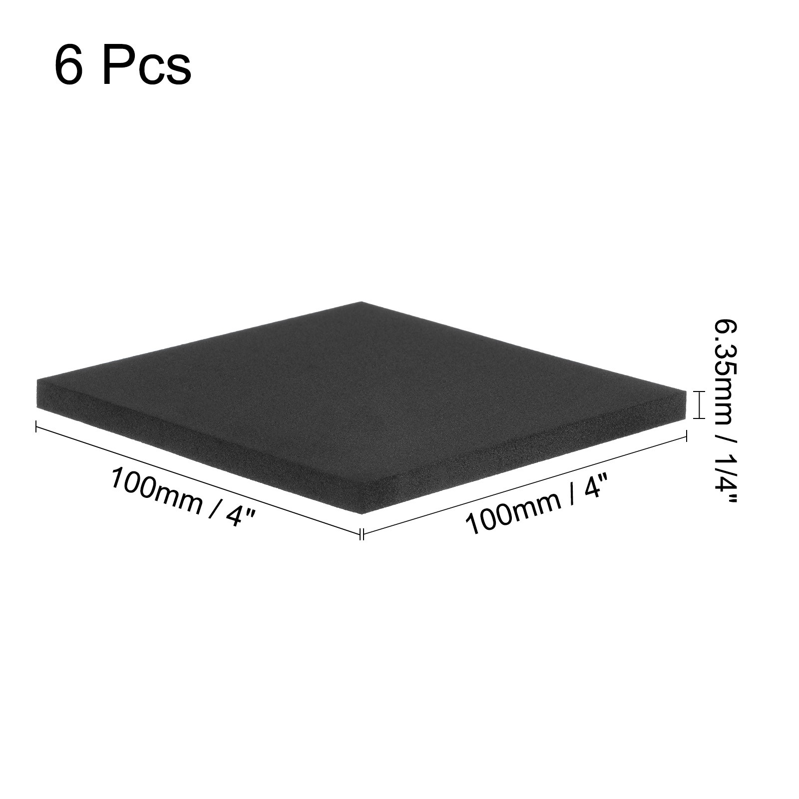 6pcs Rubber Padding Sheets 1/4" Thick x 4" Long Square Neoprene Foam Sheet