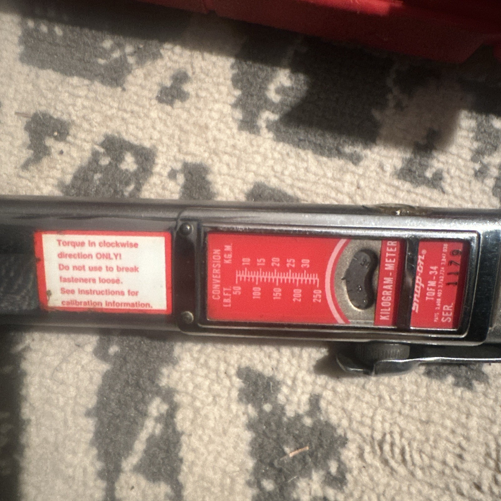 Snap-on TQFM-34 Click Torque Wrench 1/2 in Ratcheting Adjustable