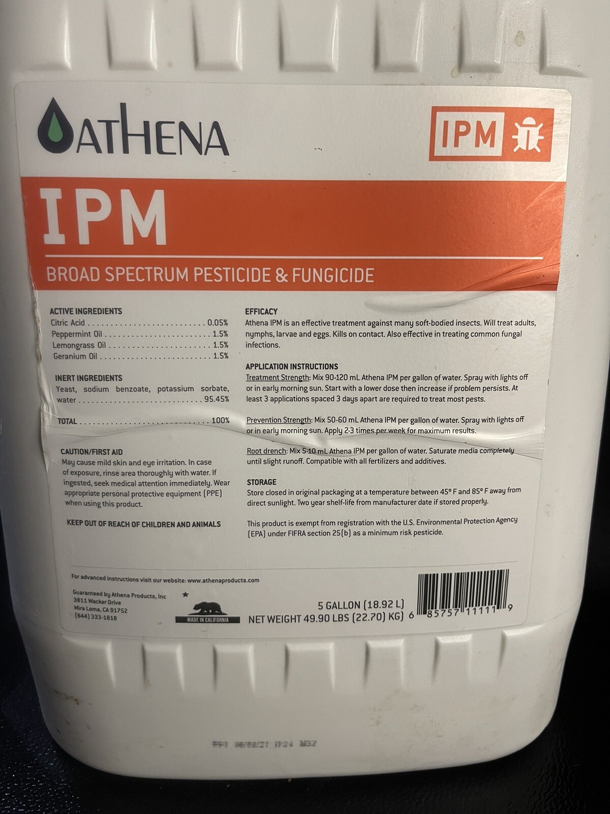 Athena IPM New Sealed Broad Spectrum Pesticide & Fungicide  5 Gallon (18.92L)