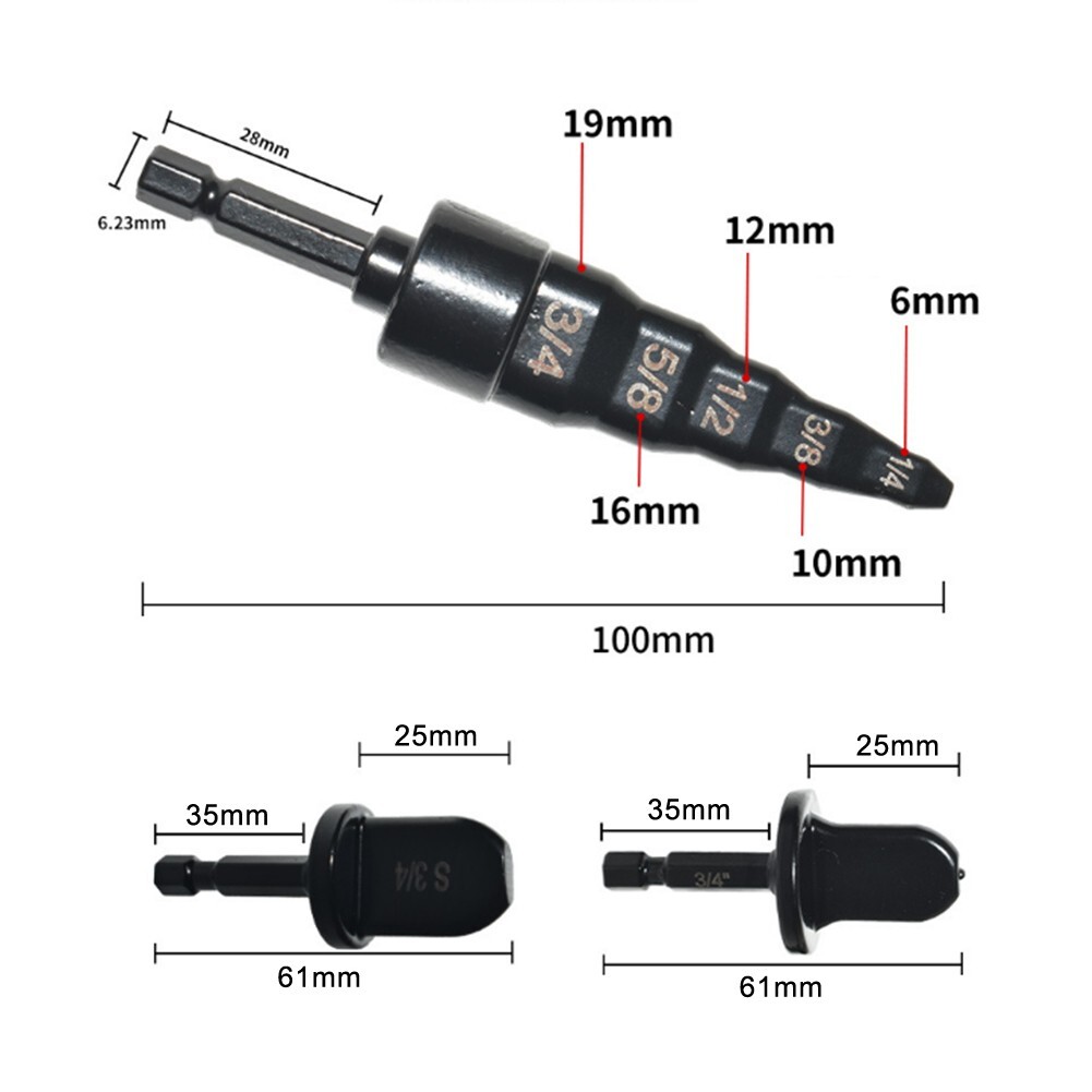 New 7pcs Air Conditioning Copper Pipe Expander Hexagonal Shank Drill Bit Reaming