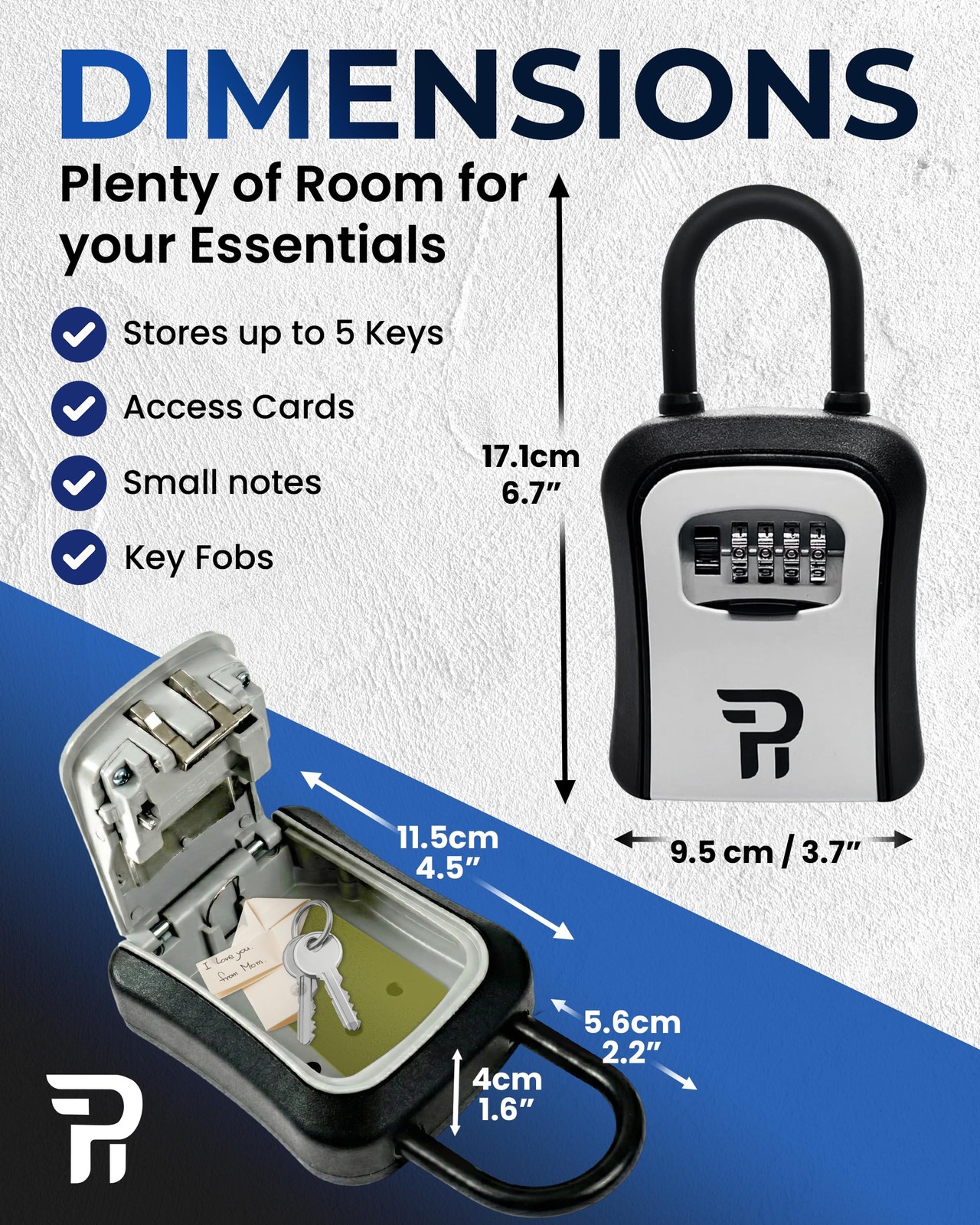 Rudy Run Key Lock Box for Outside – Large Large-Portable, Gray Portable