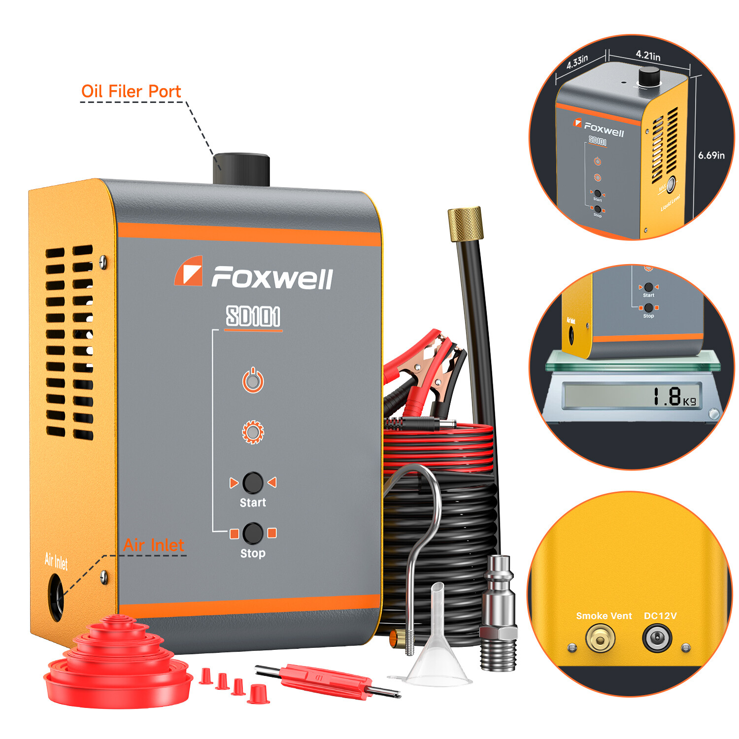FOXWELL EVAP Smoke Machine Car Leak Detector Pipe Smog Tester Diagnostic Tool