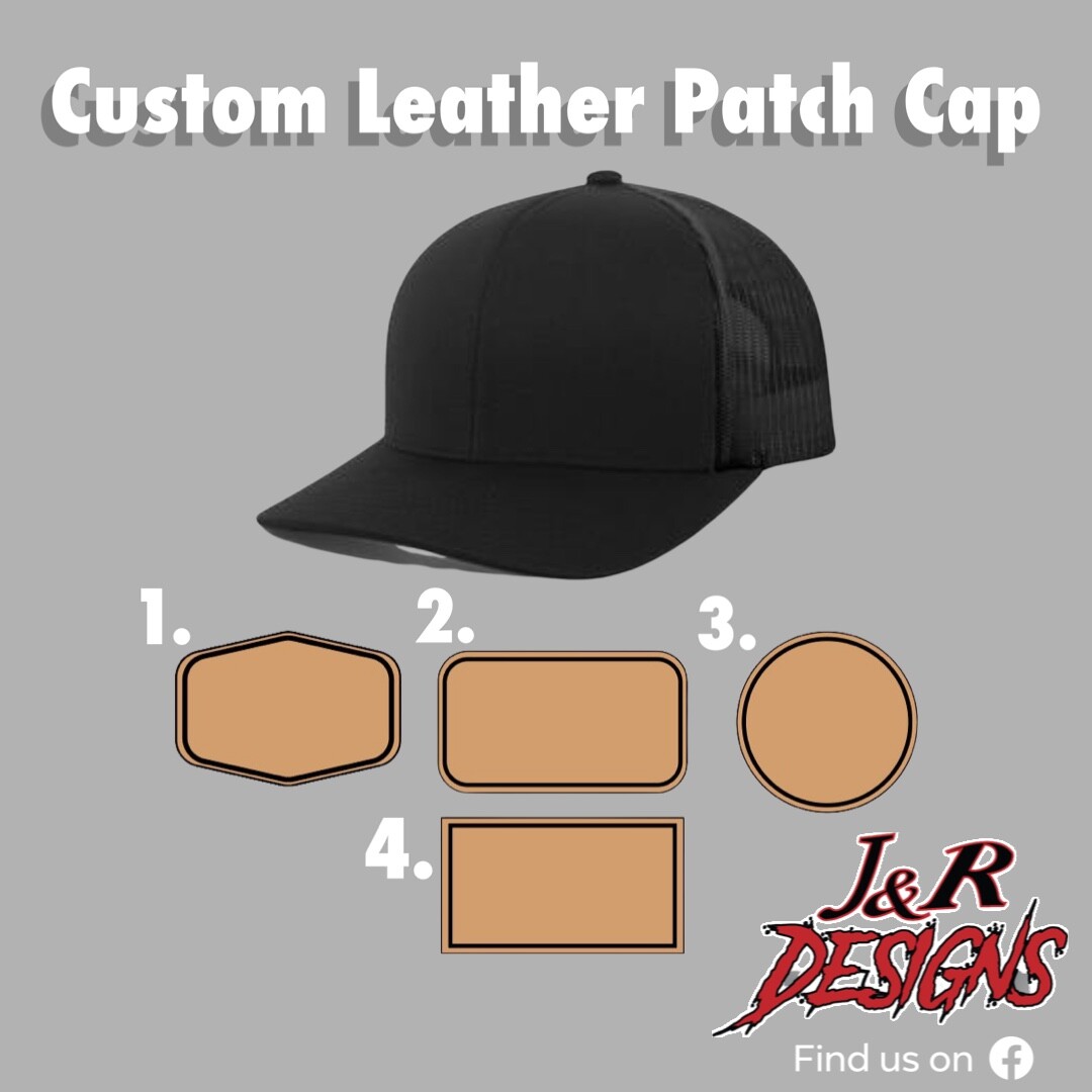 Black Pacific Trucker Cap, Sewed on Custom Leather Patch, Laser Engraved