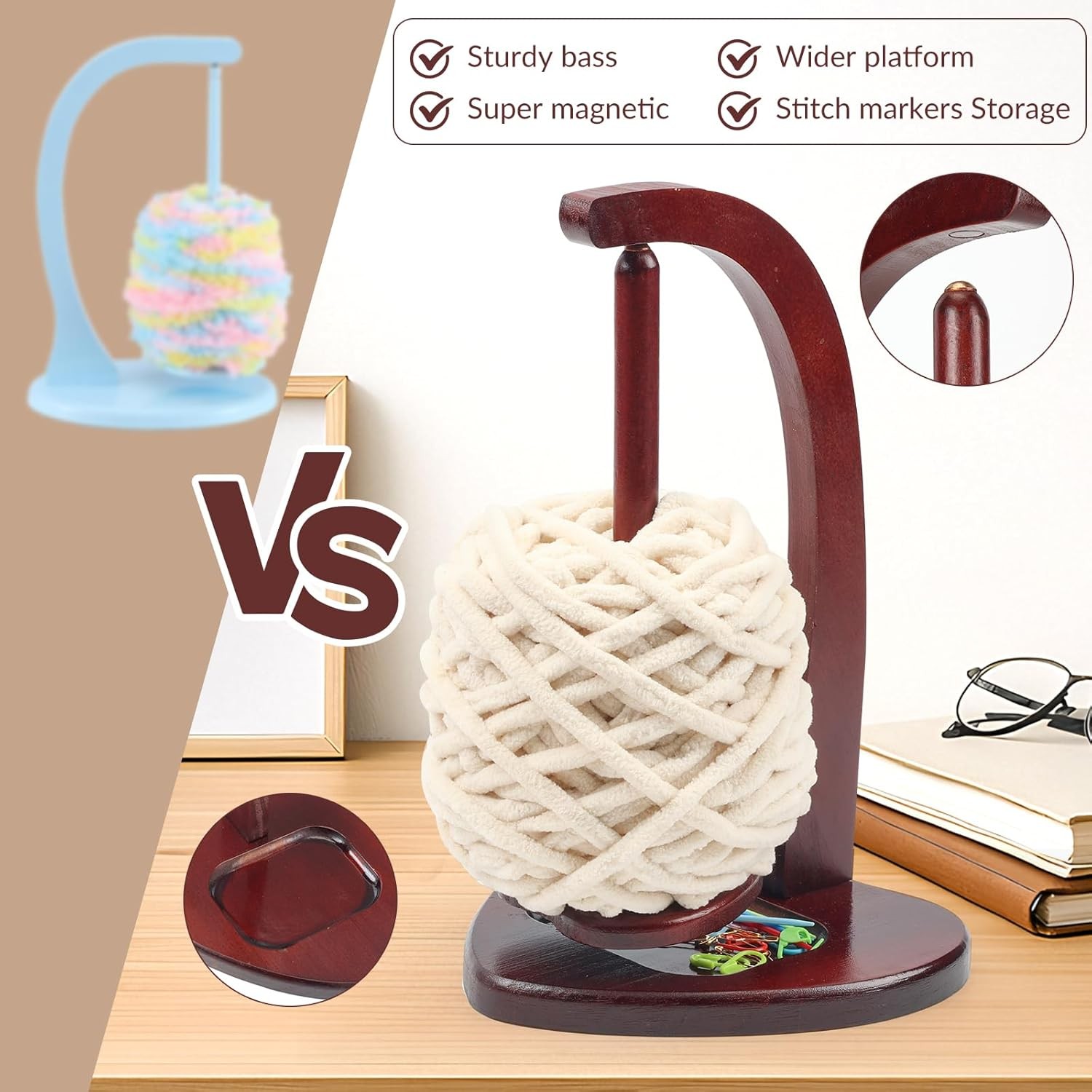 Magnetic Wooden Yarn Holder Spinner for Crocheting Knitting Gifts