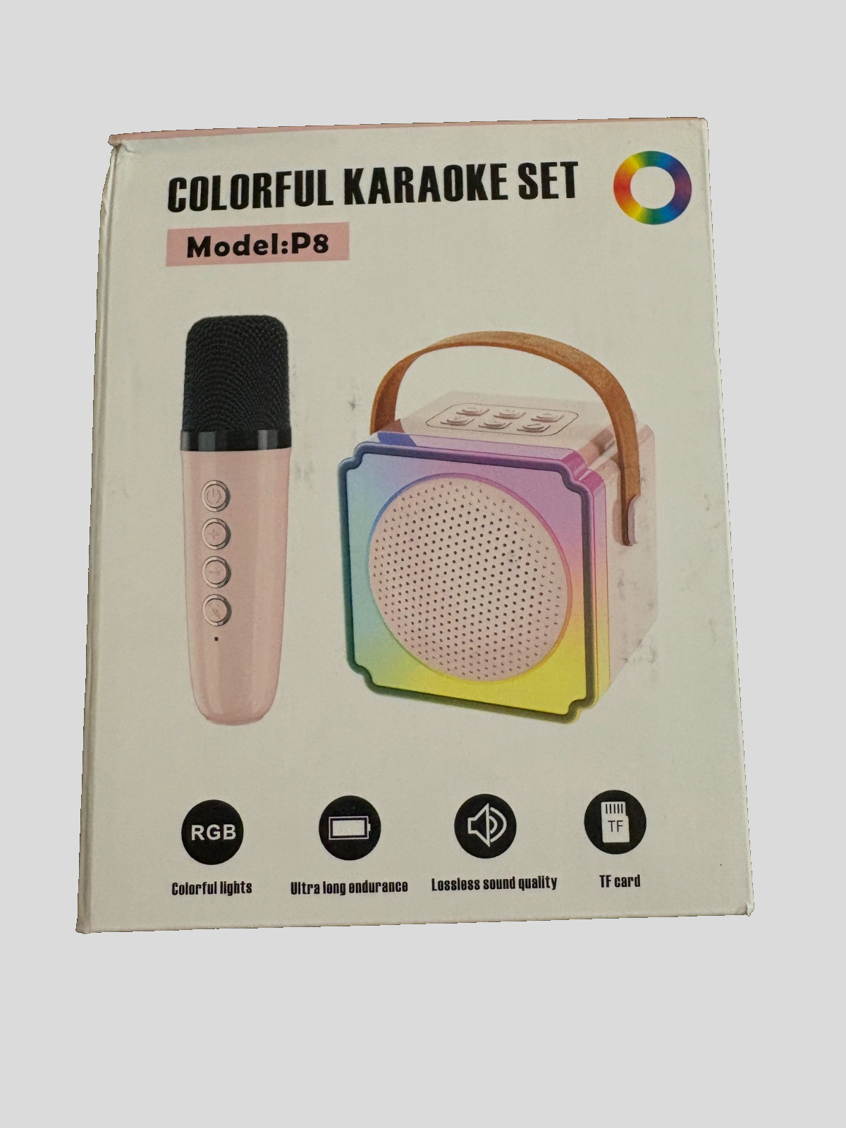 Colorful Karaoke Set – Model P8 (Beige, 2 Mics)