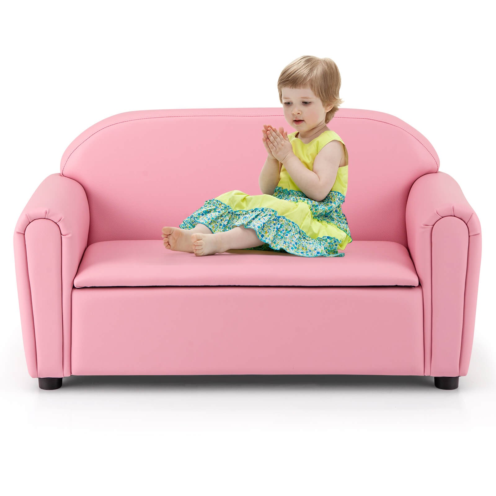 Kids Sofa Armrest Chair Lounge Couch Wood Construction Storage Box Living Room