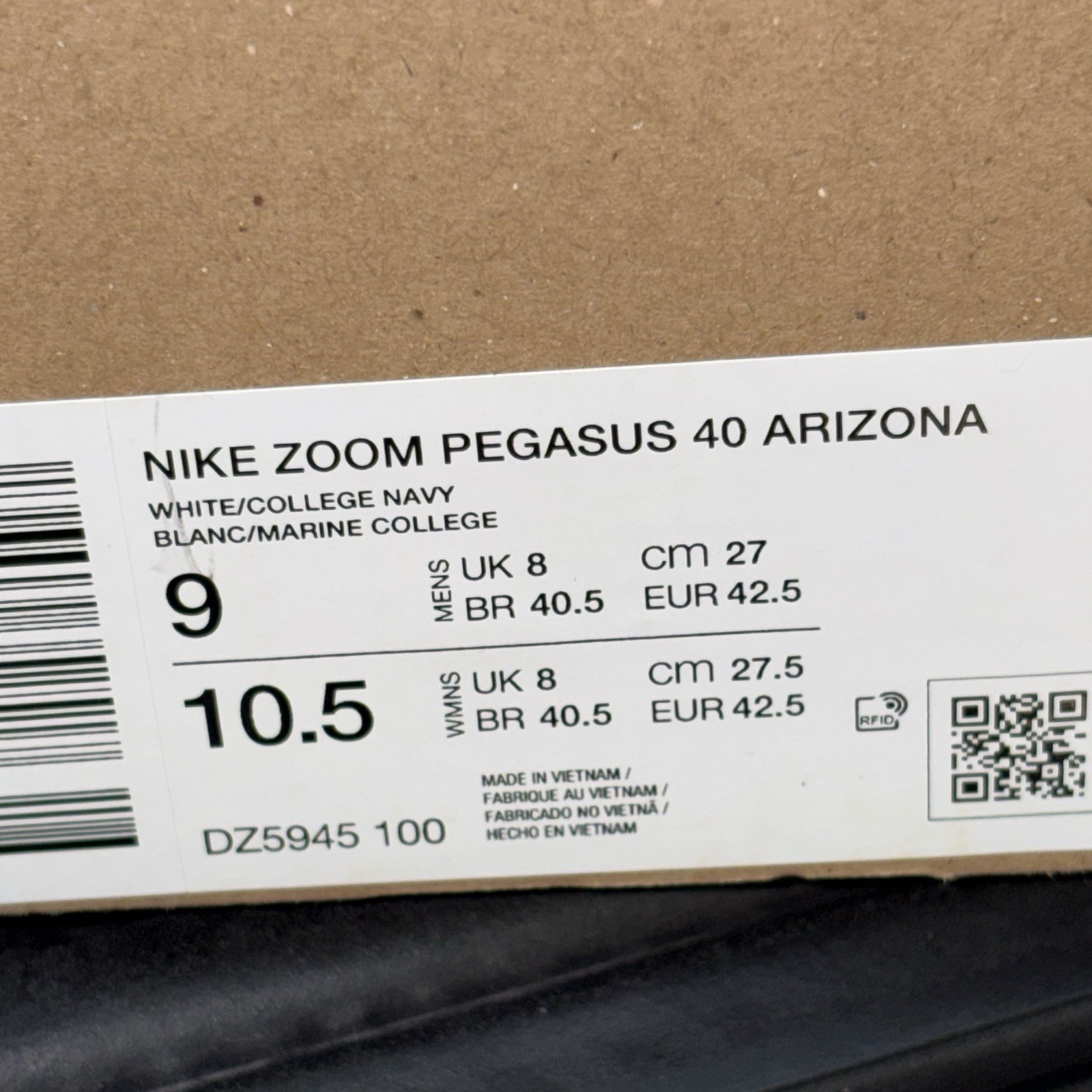 NEW Nike Air Zoom Pegasus 40 Arizona Wildcats White NBY DZ5945-100 Men Size 9