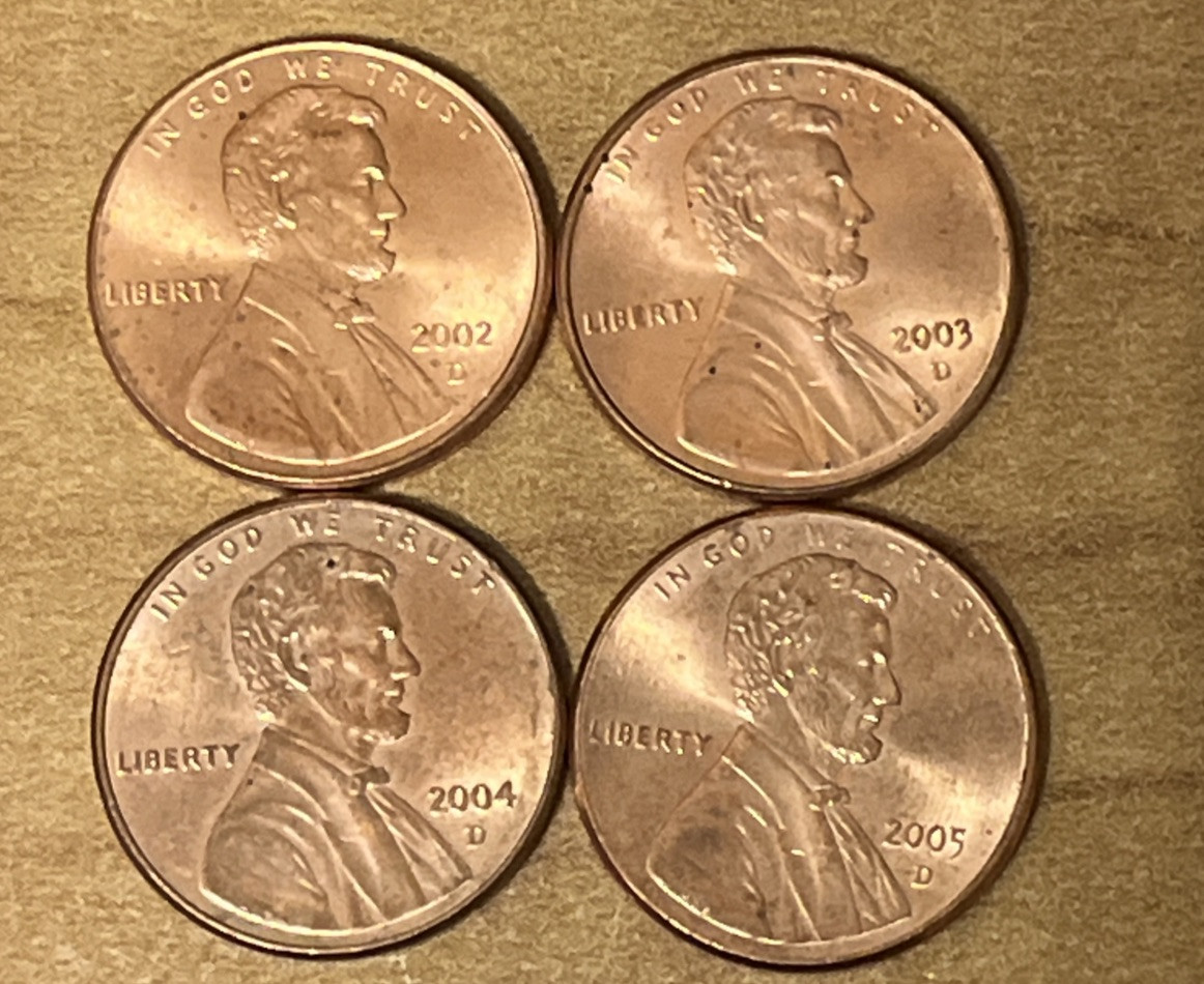 2002-D , 2003-D, 2004-D , 2005-D Lincoln Cents ( set of 4 )