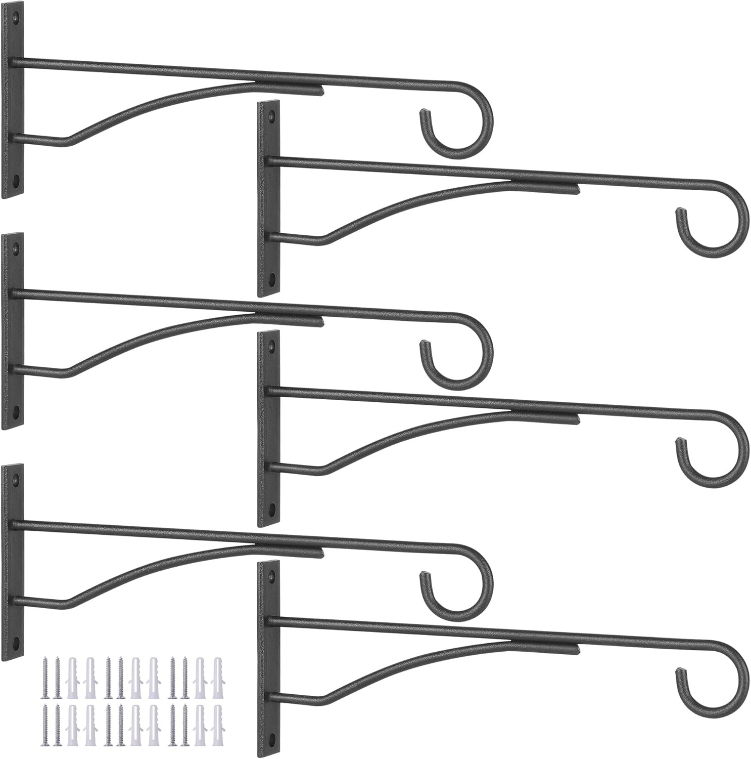 8" Plant Hangers 6 Pack, Hanging Bracket for Wall Fence Porch Black