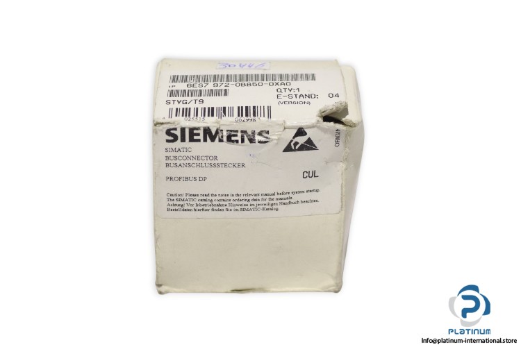 SIEMENS 6ES7 972-0BB50-0XA0 PROFIBUS CONNECTOR_STYG/T9_Ver. 04_up to 12 Mbit/s