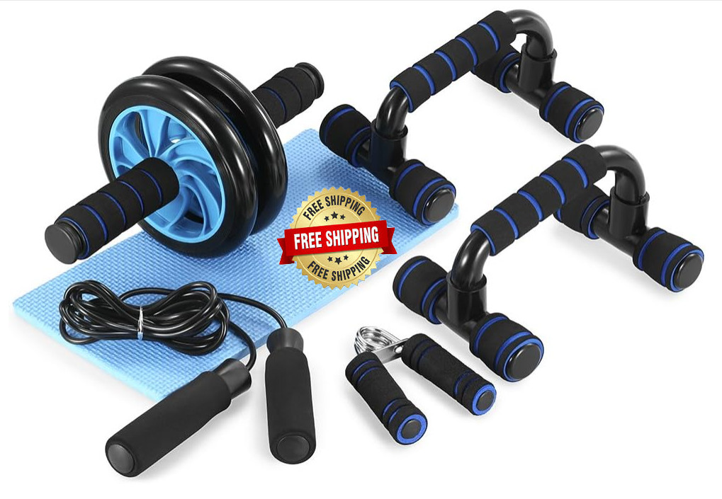 Kit de ruedas para abdominales con barra para flexiones y tapete para rodillas