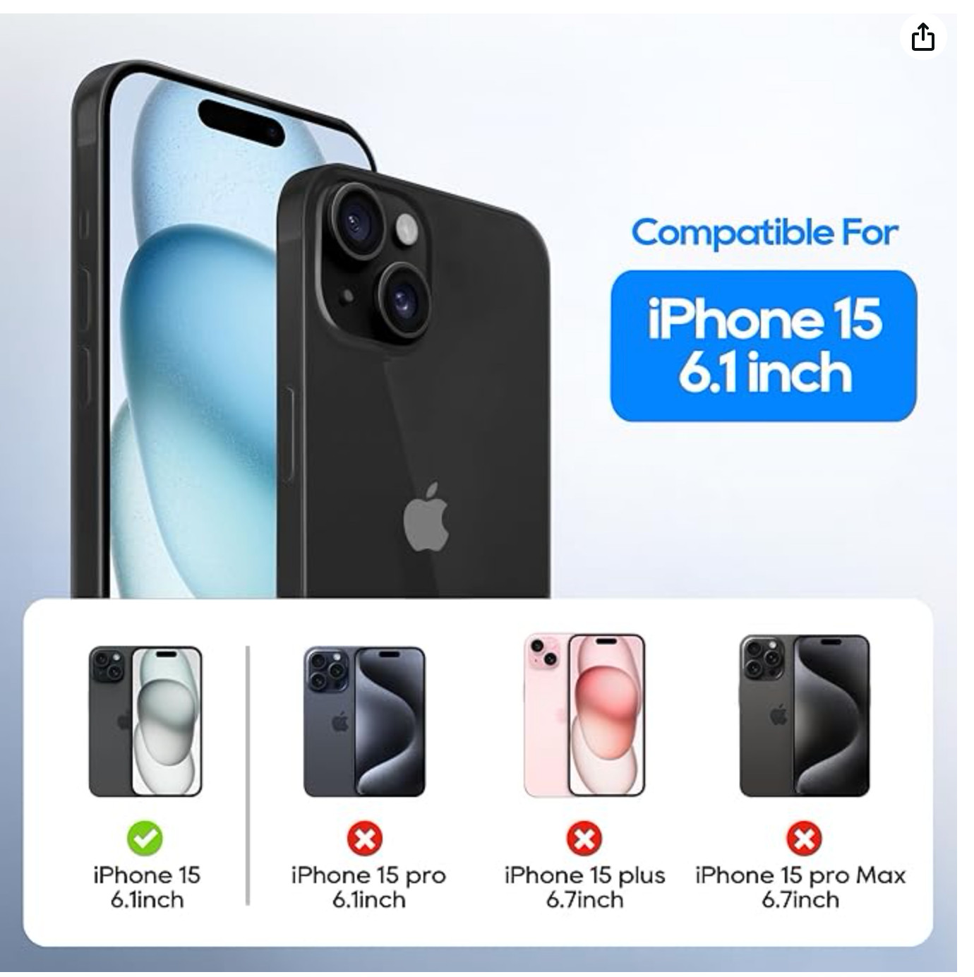 5 in 1 for iPhone 15 Case, with 2 Tempered Glass Screen Protector + 2 Camera Len