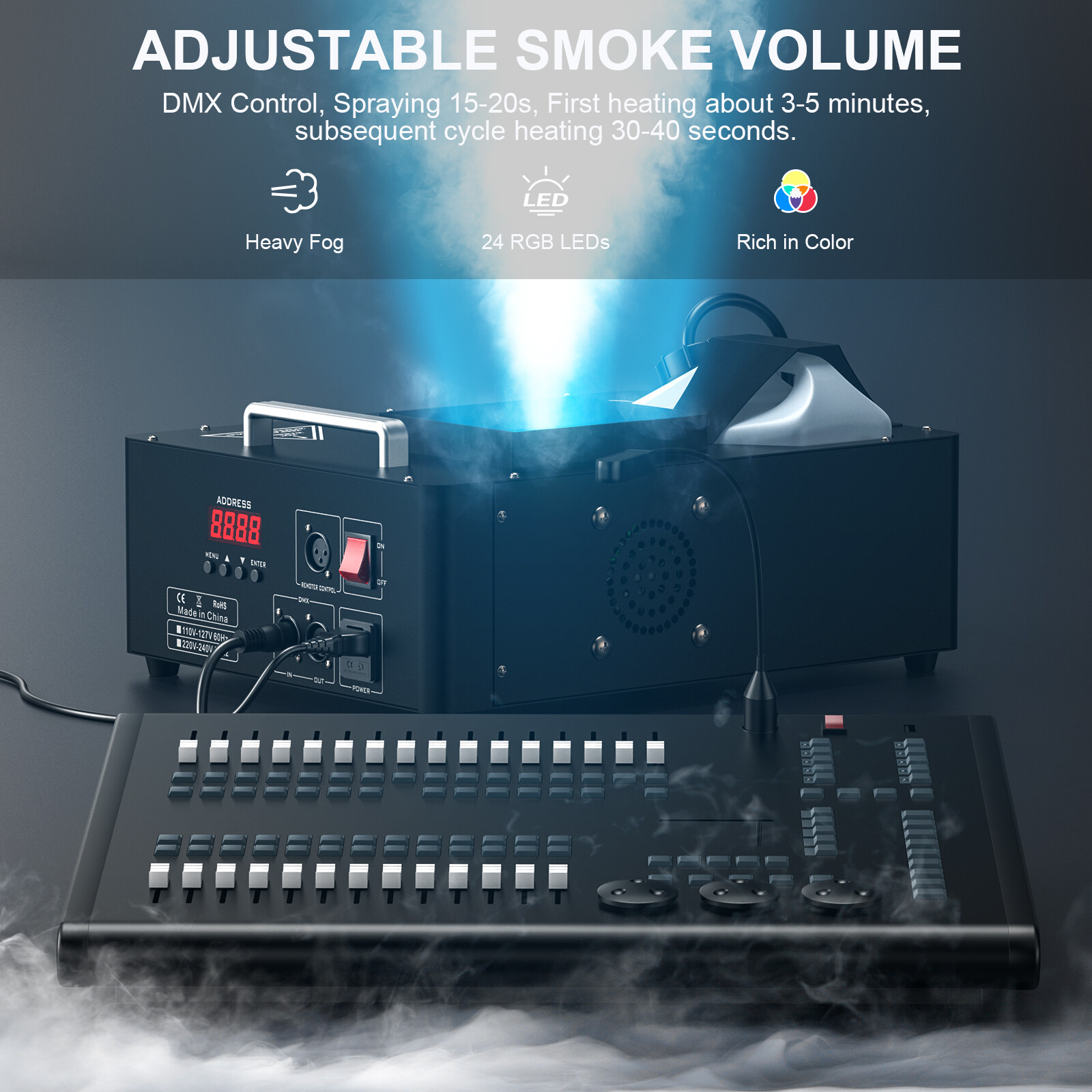 1500W 24PCS RGBW LED Air column Fog Smoke Machine
