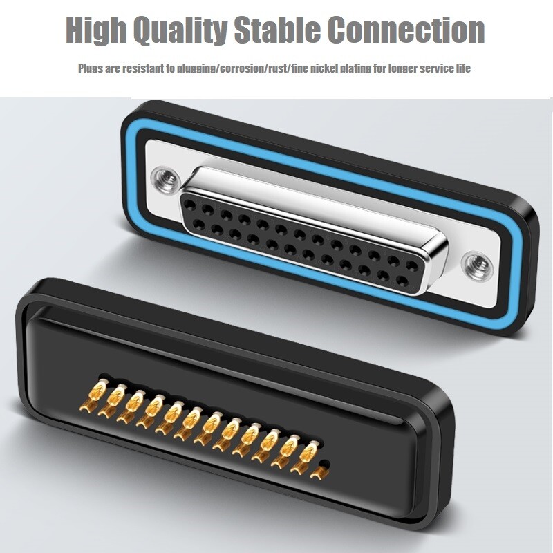 Pure copper solid needle gold-plated DB25 waterproof plug 2 Row 25-Pin connector