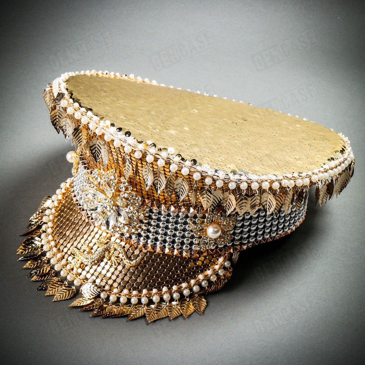 Steampunk Burning Man Captain Festival Hat w/ Golden Leaf & Jewelry Gold