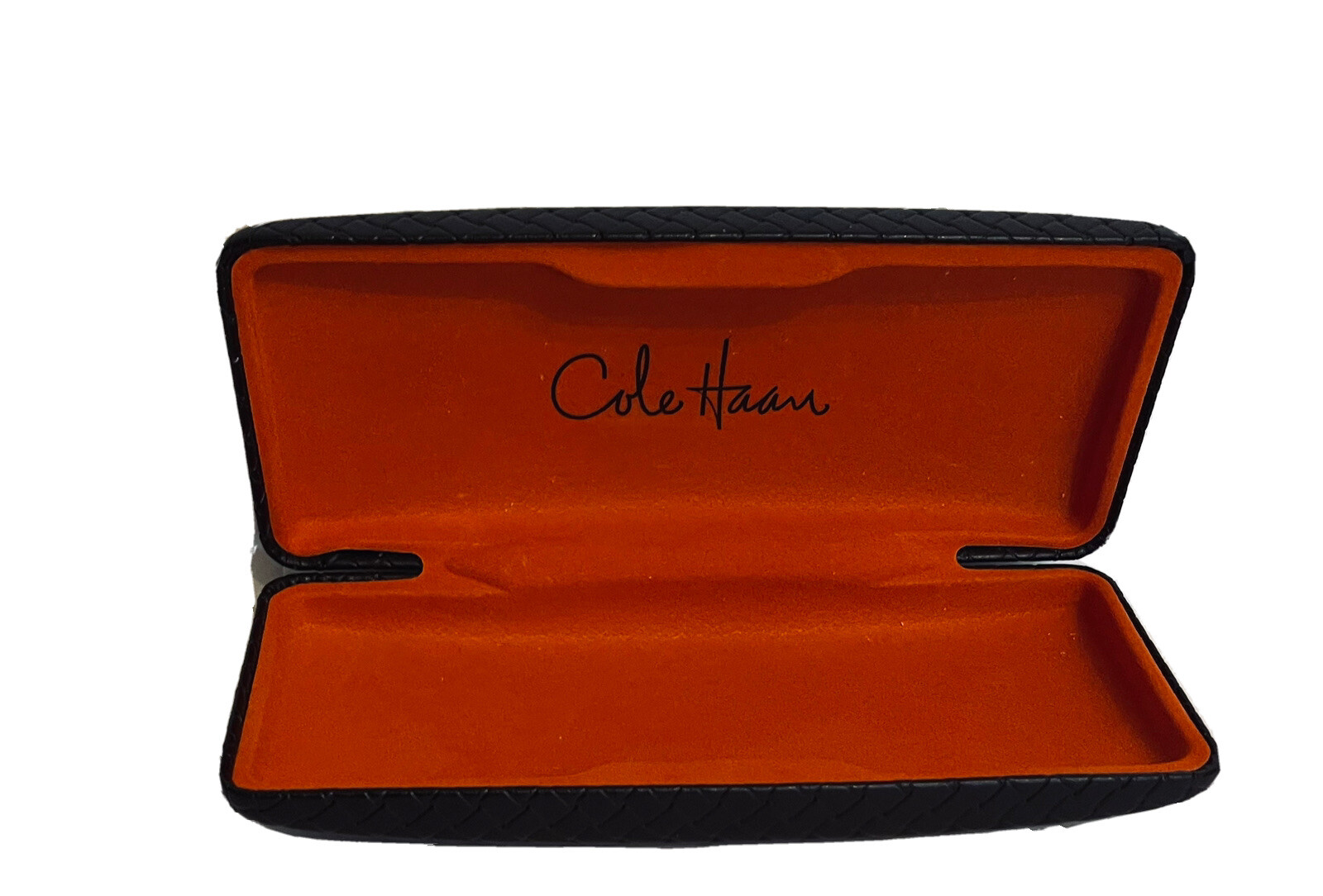 Cole Haan Eye Glass Brown Basket Weave Hard Case Orange Felt Inside