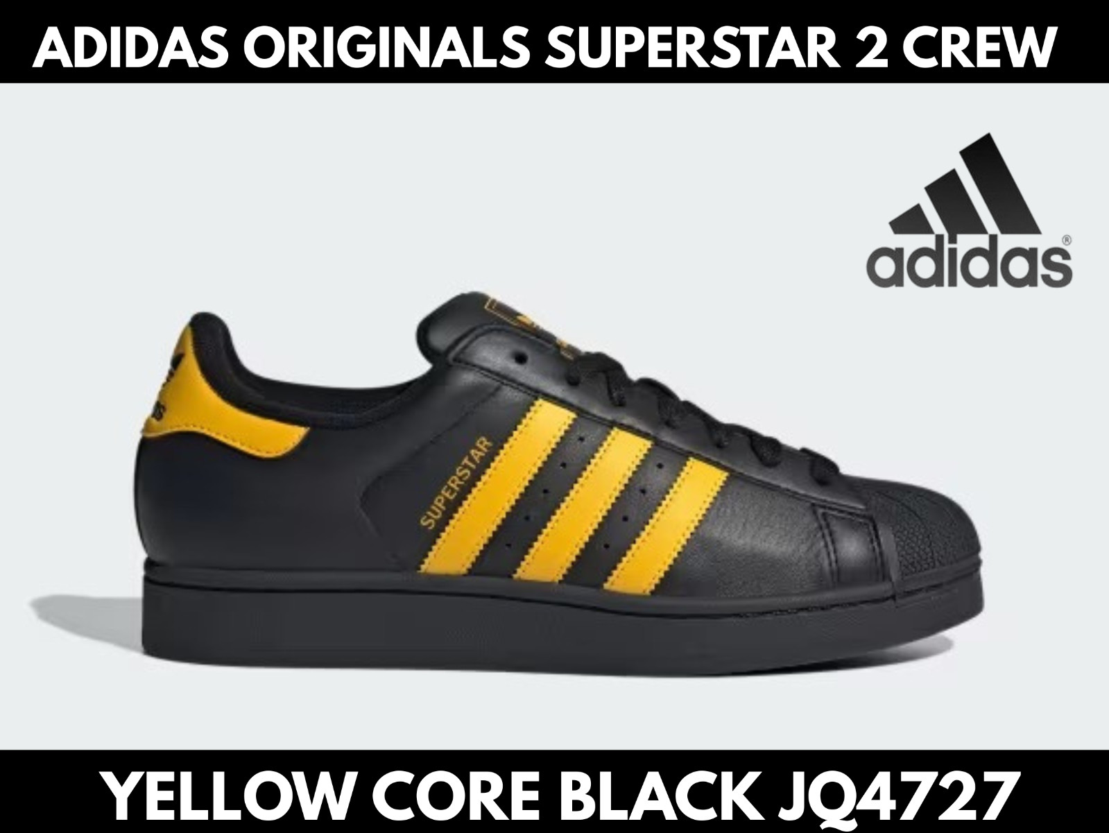 New adidas Originals Superstar 2 Crew Yellow Core Black JQ4727 Men's US4-1