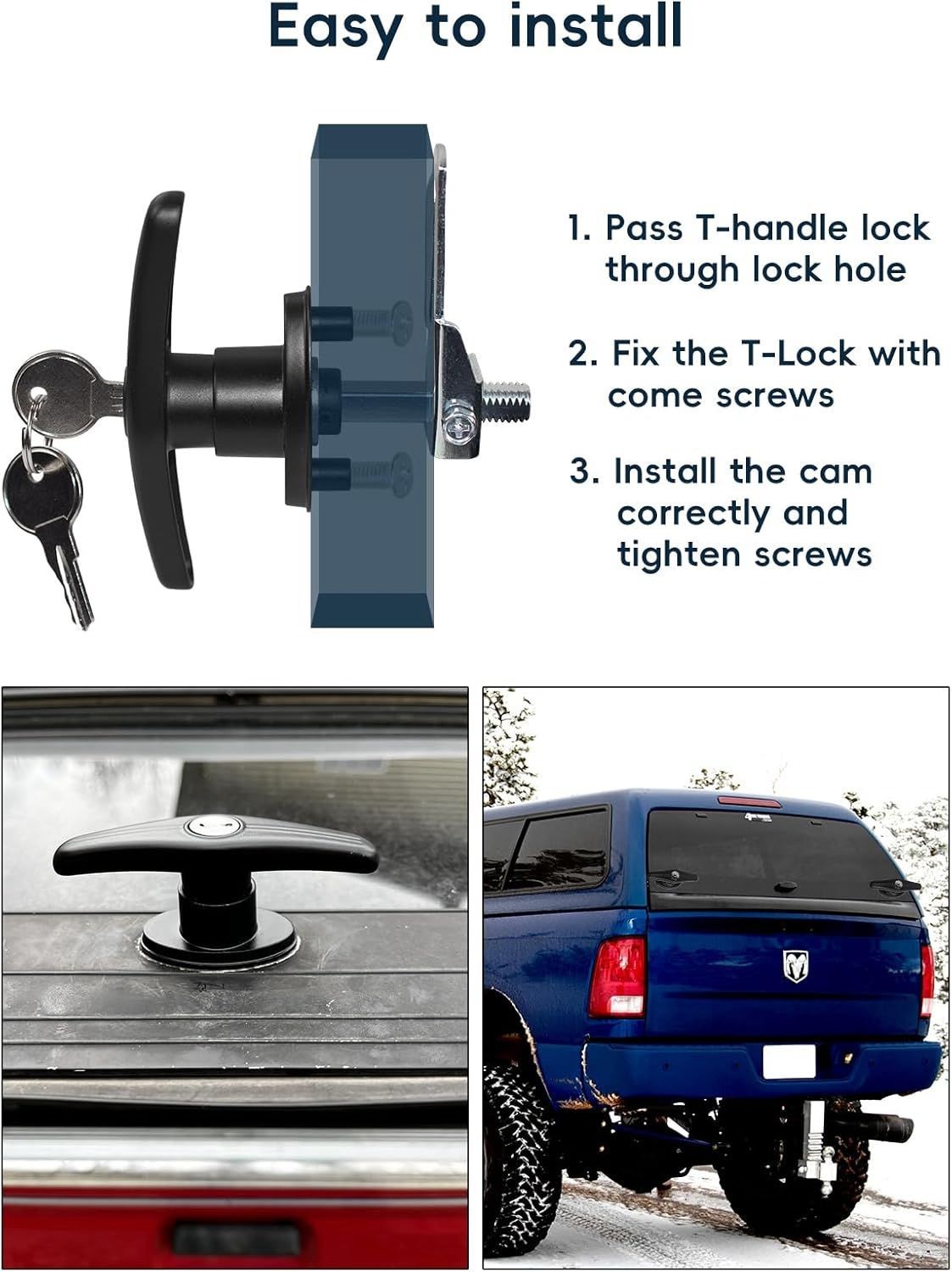 Truck Cap Camper Shell T-Handle Lock Latch Topper Door Locking Kit Right C654