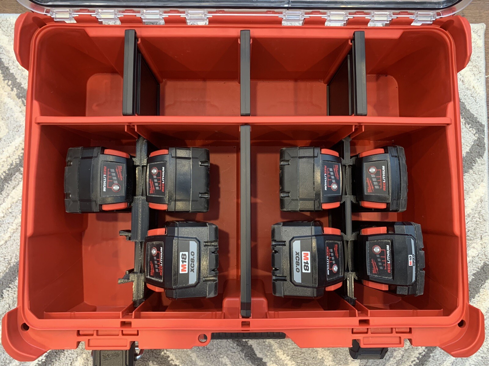 M18 Battery Holder for Milwaukee  Packout  Deep Organizer (Holds 4 Batteries)