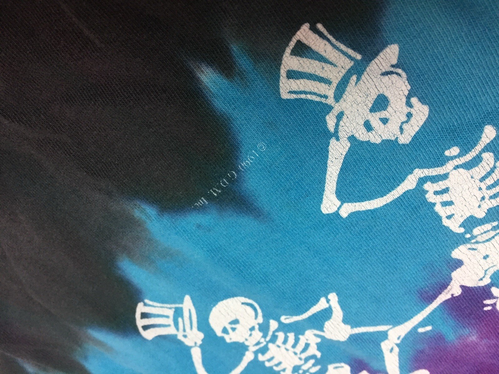 Vintage 1990 Grateful Dead Dancing Skeleton Tour Shirt GDM Liquid Blue - Large