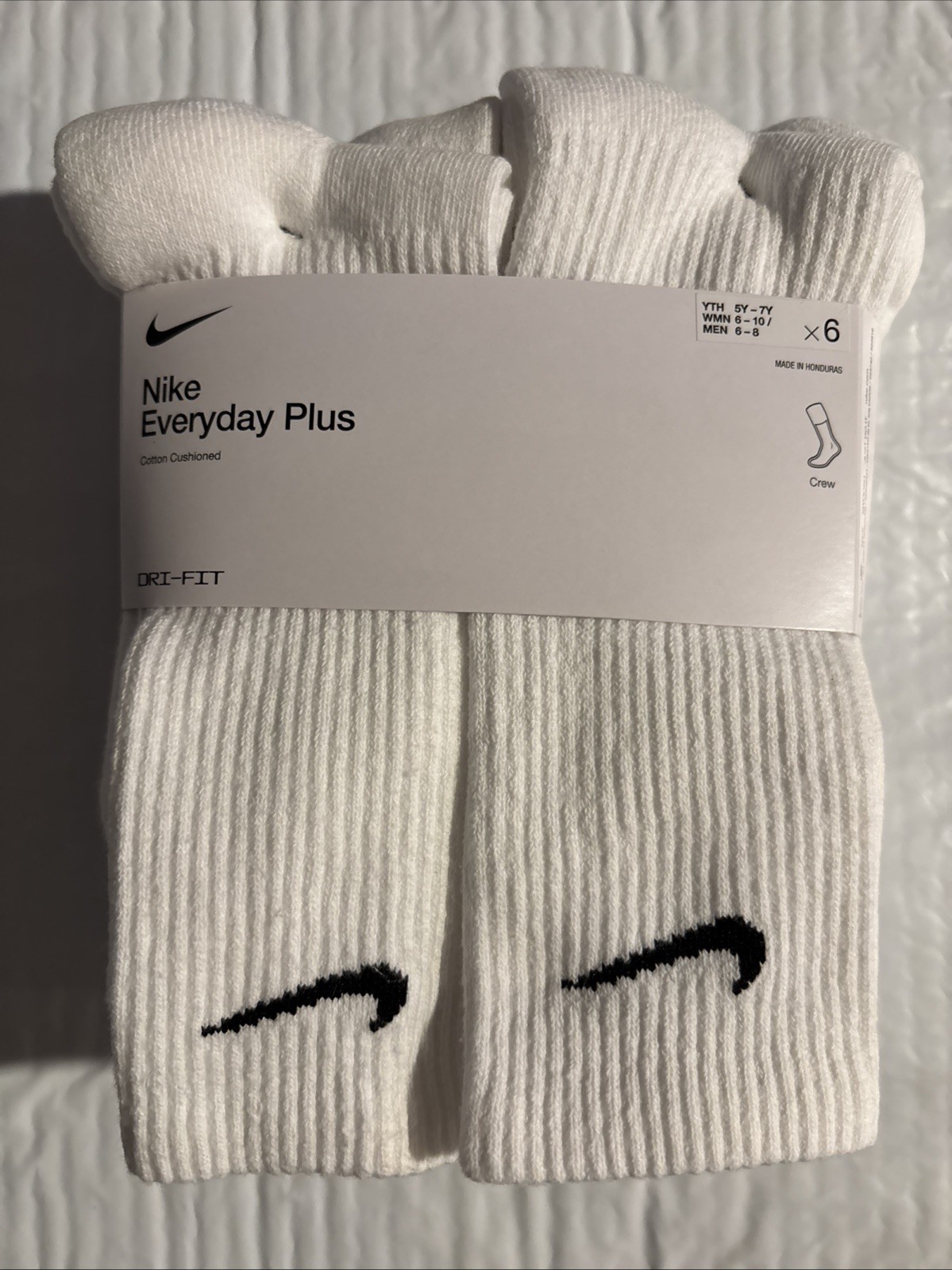 Nike SX6897100 Men's Medium Dri-Fit Socks - White - Mens 6-8 Women 6-10
