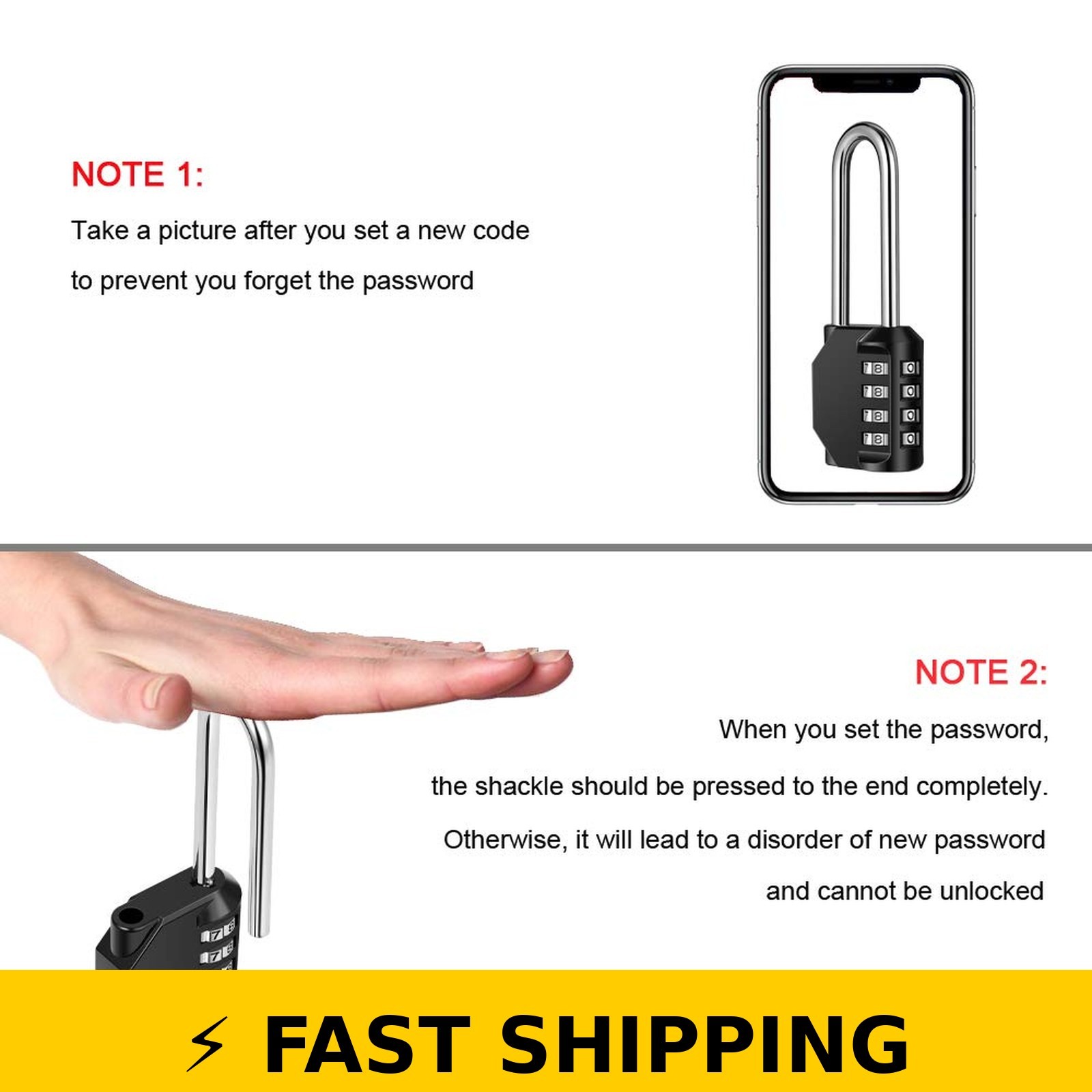 disecu 2 Pack 4 Digit Waterproof Combination Padlock - Black