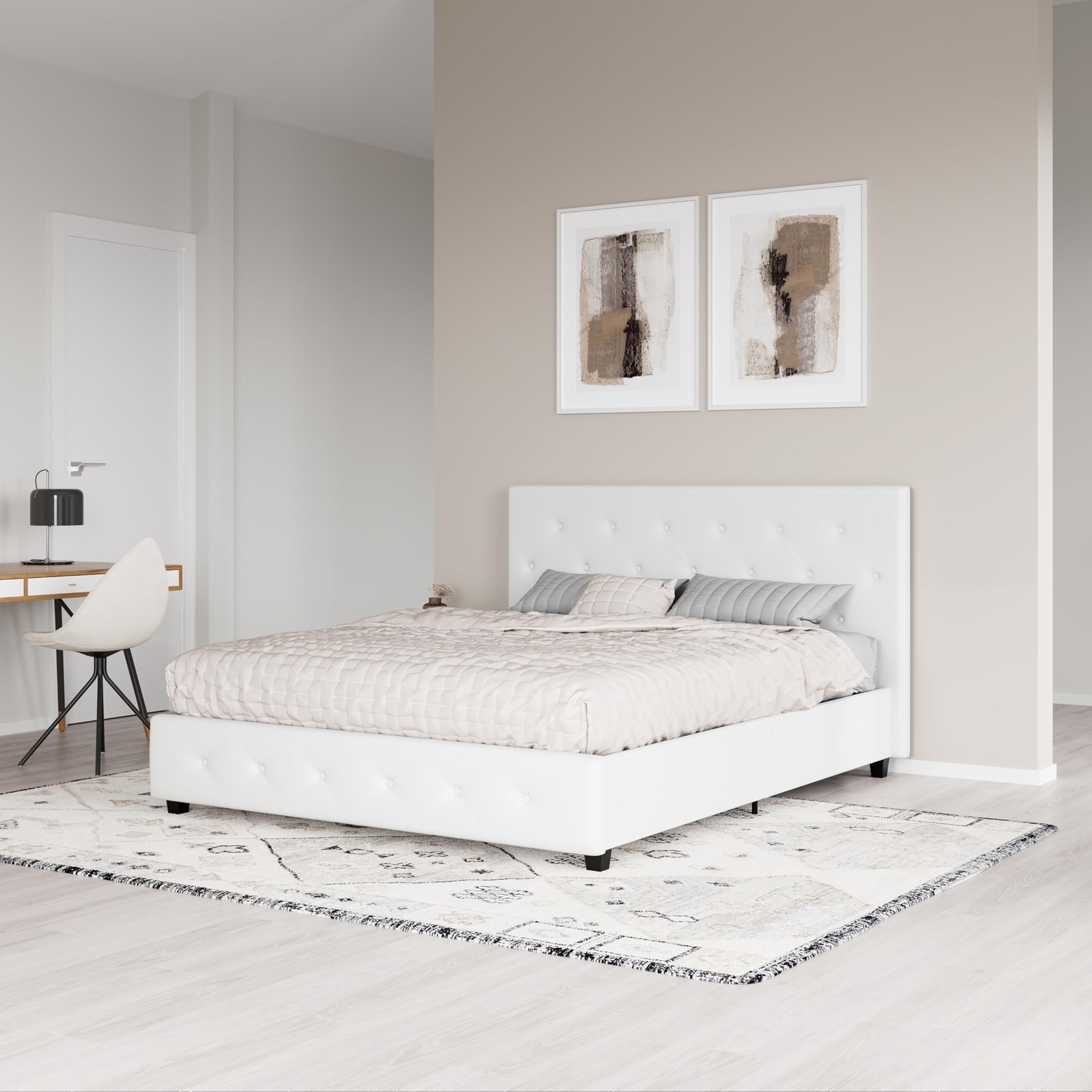 Dakota Faux Leather Upholstered Platform Bed, Full Size, Contemporary Design,...