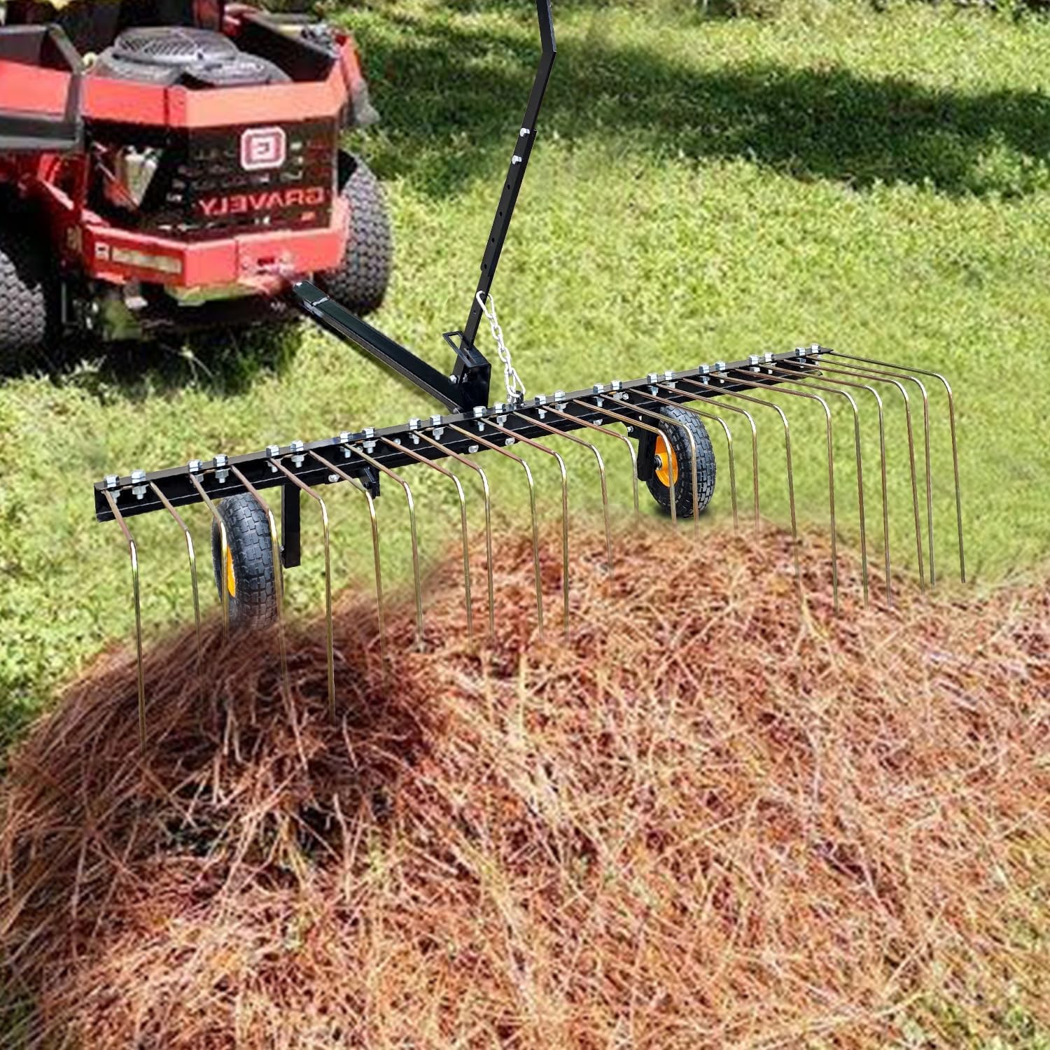 60" ATV UTV & Lawn Tractor Tow Behind Steel Landscape Rake Pull Dethatcher