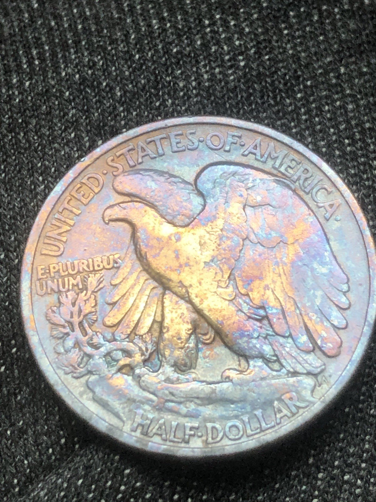 1938 Walking Liberty Half Dollar Rainbow Toned