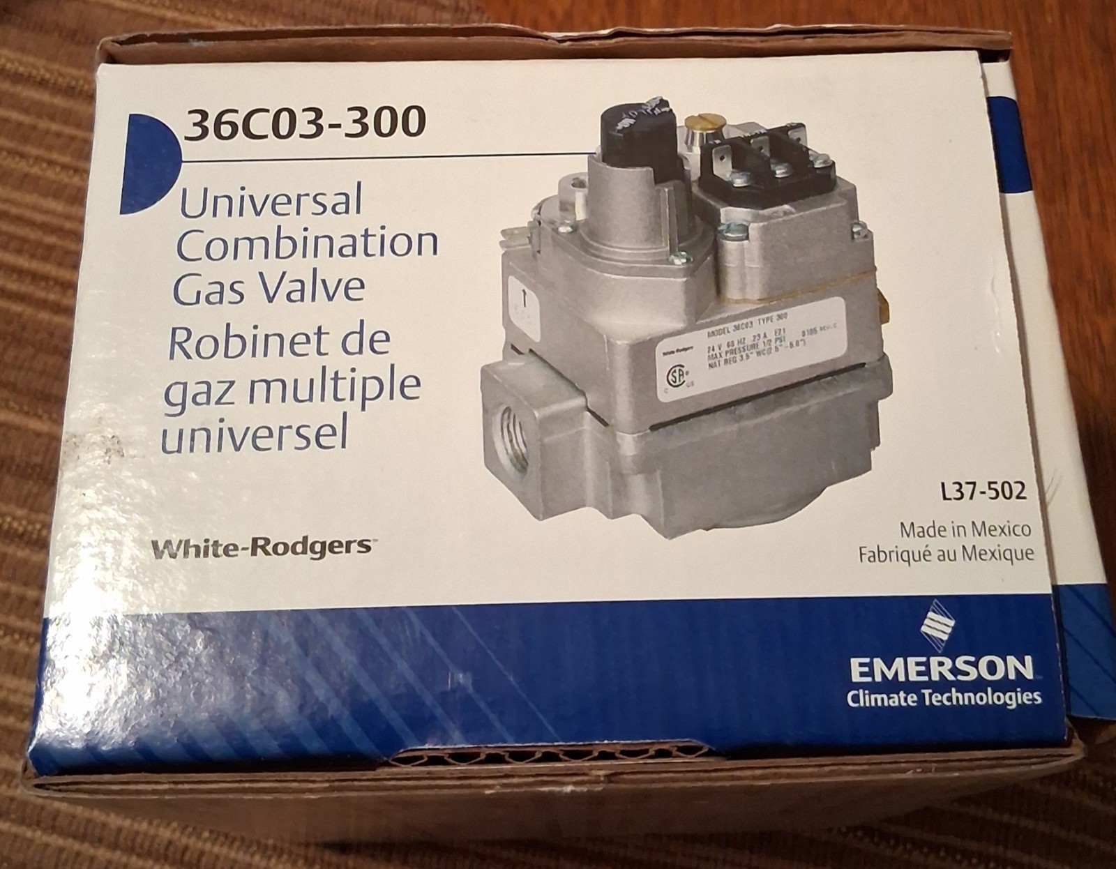 White Rogers Emerson 36C03-300 Universal Combination Pilot Gas Valve 1/2 x 3/4