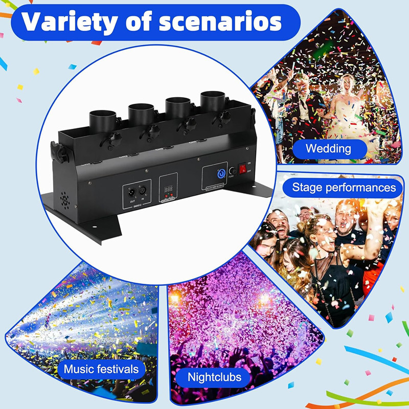 4 Shoots Confetti Cannon Machine Launcher DMX Remote Control Gender Reveal  8M
