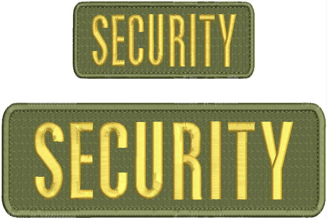 "Security" embroidery patch 3x9 and 2x4 inches hook OD green gold