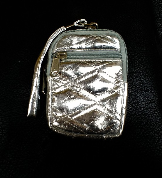 Coin Purse With 2 Zipper Pockets - Silver Mylar Fabric 5" ~ Shipped from USA