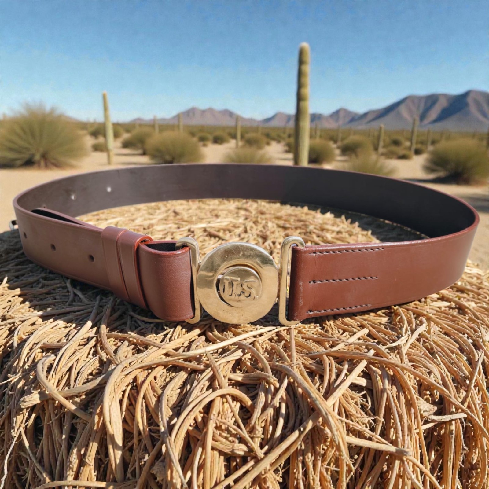 U.S. Officer Leather Belt Reproduction with Solid U.S. Brass