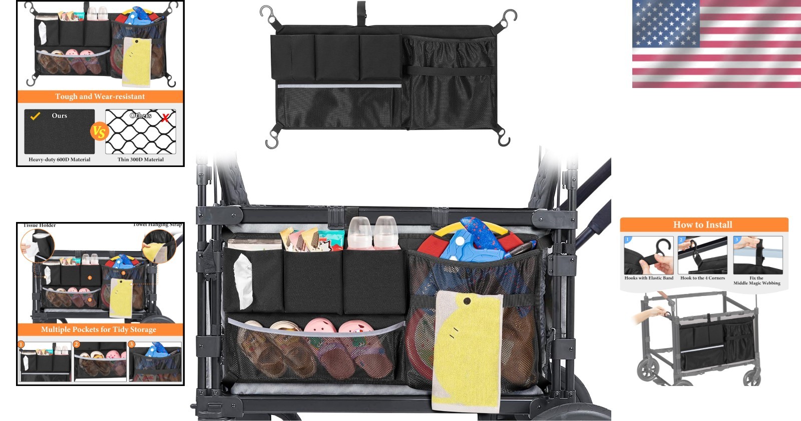 Stroller Wagon Cargo Net - Compatible with Wonderfold & Keenz Models, Black