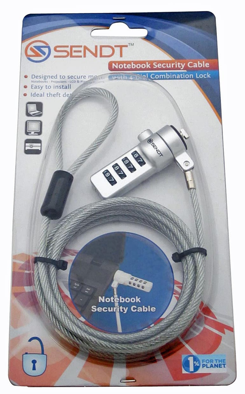 Sendt Notebook/Laptop Combination Lock Security Cable (Silver) Silver