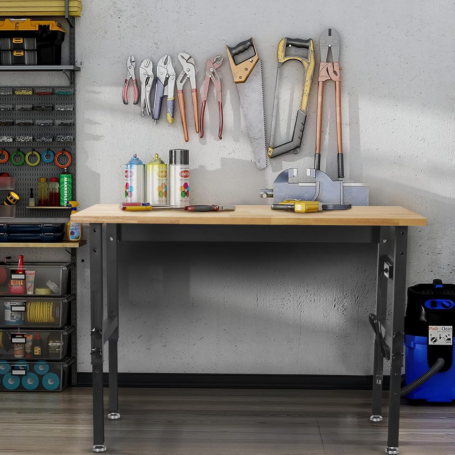 48" Adjustable Work Bench Garage Workbench with Power Outlets, 2200 Lbs Capacity