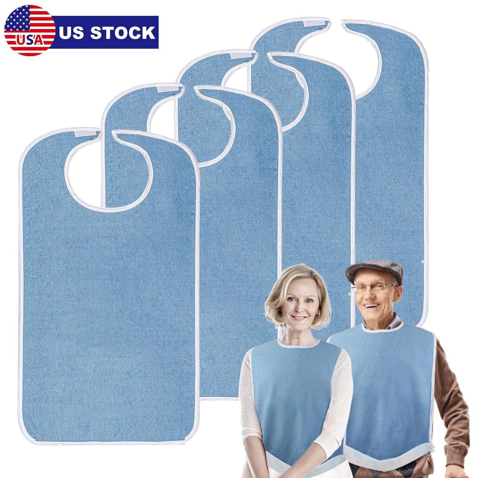 4× Washable Adult Bibs Eating Clothing Protectors Easy to Clean & Crumb Catcher