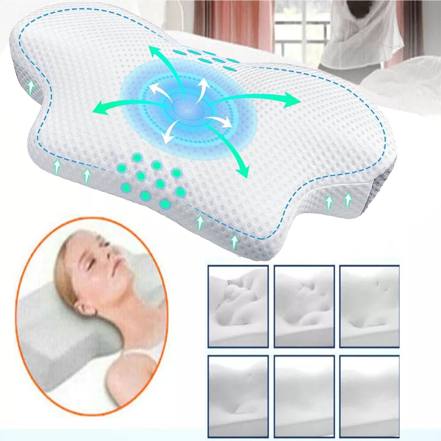 Cervical Neck Pillows for Pain Relief Sleeping, Ergonomic Built-in Neck Roll