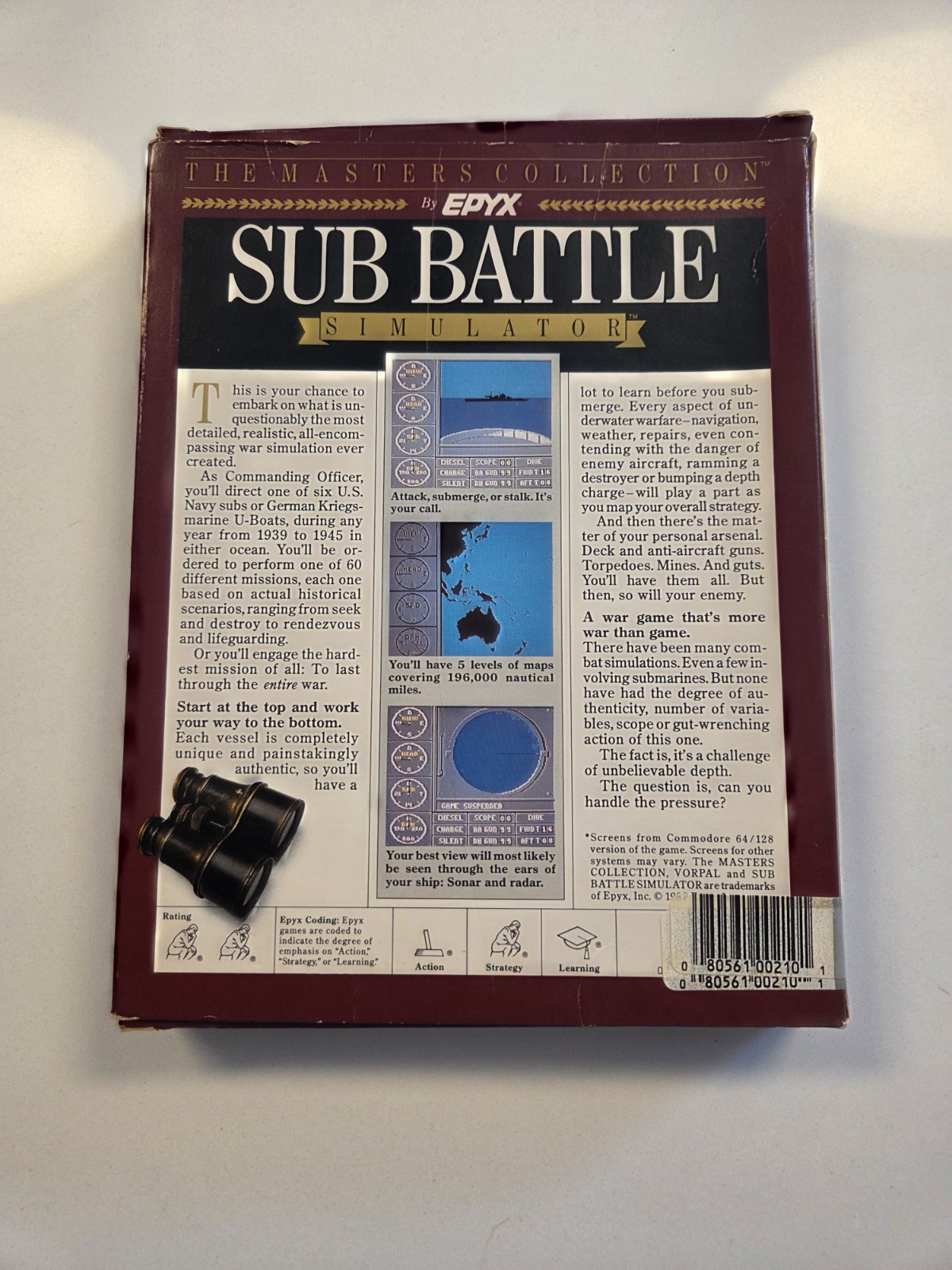 Epyx Sub Battle Simulator Masters Collection Big Box Floppy Disk Manual IBM PC