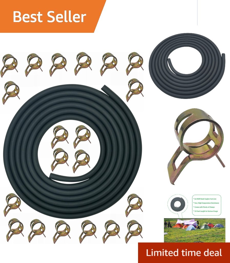 Versatile 10 Feet Fuel Line for Mini Bikes & Small Engines - Includes 20 Clamps