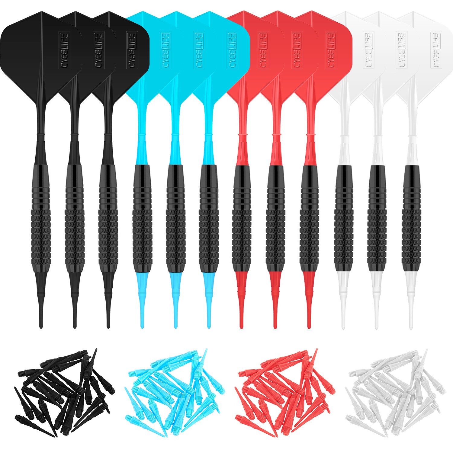 Cyeelife 12PCS Soft tip Darts  with Moulded Flights+Extra Plastic tip For Darts